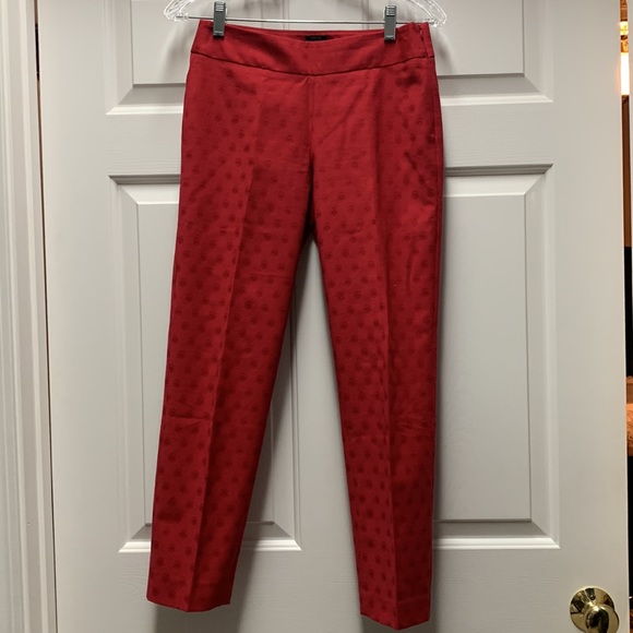 Talbots 0 Heritage petite red side zip damask pants Christmas holidays festive - Picture 1 of 6
